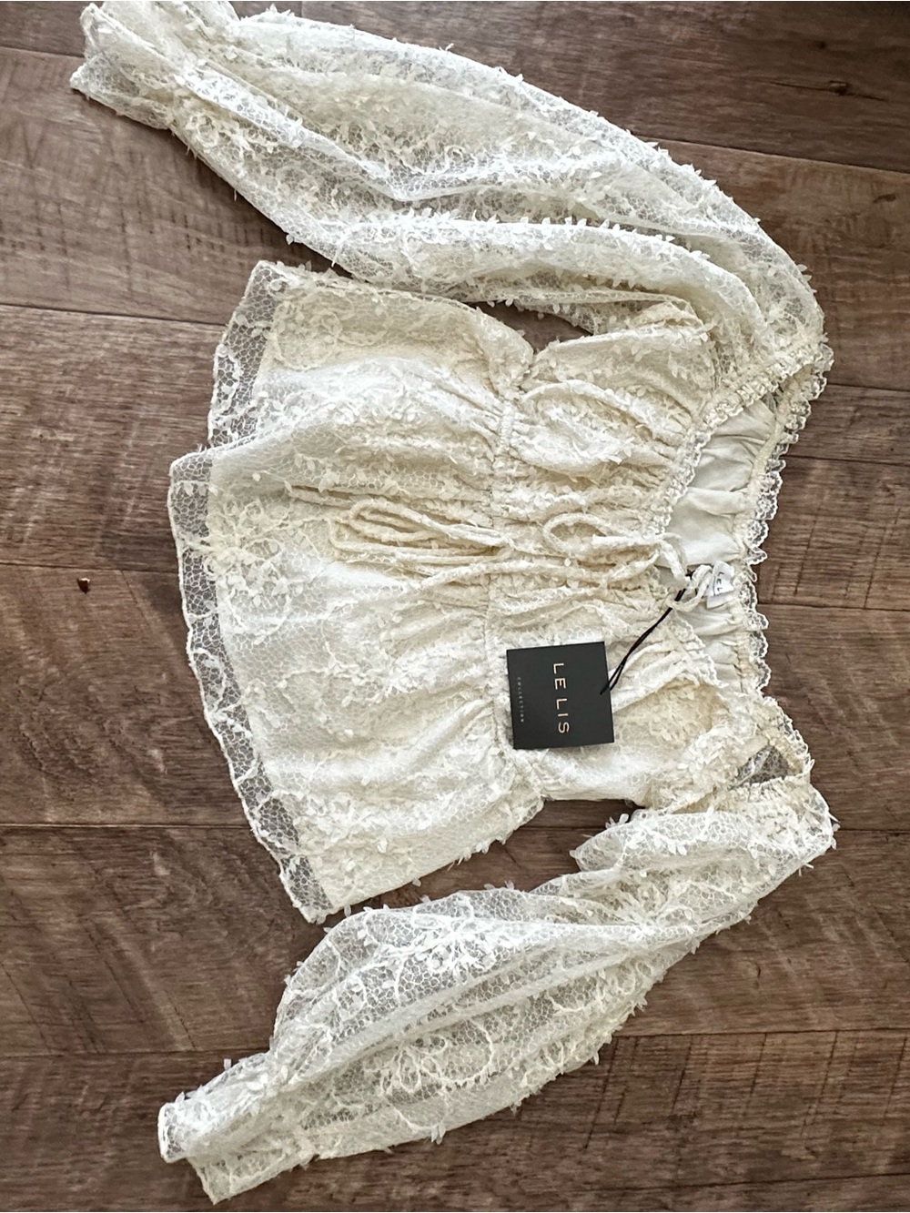 Le Lis Cream Lace Drawstring Peasant Blouse